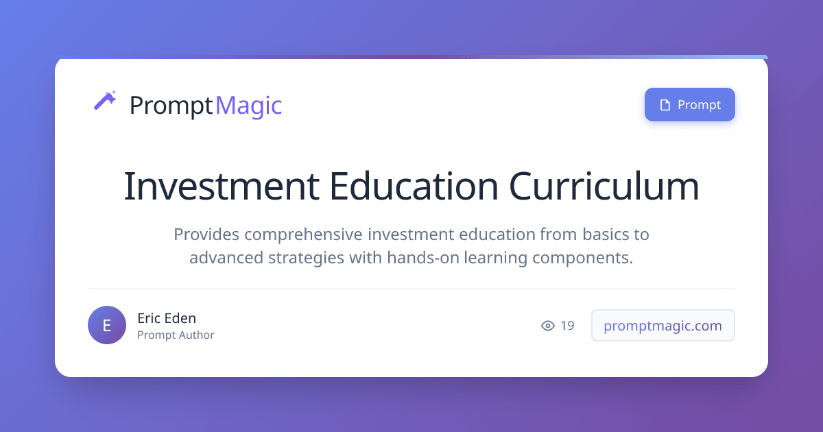 Investment Education Curriculum