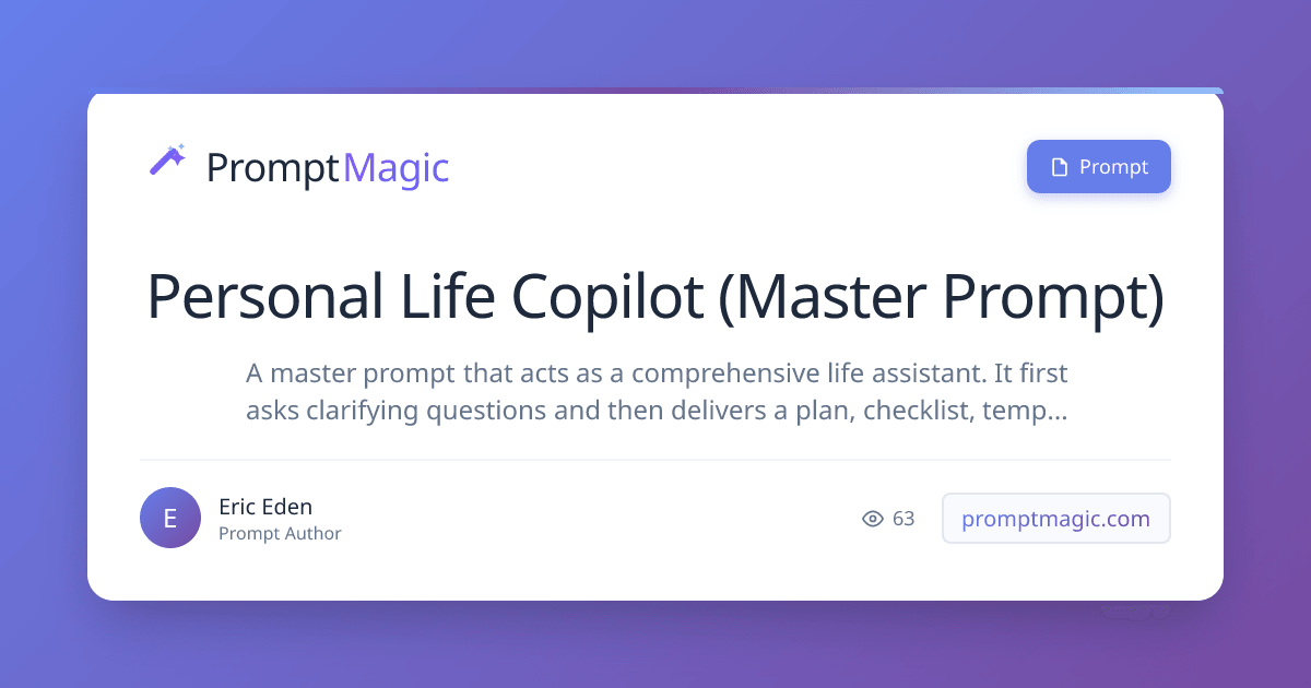 Personal Life Copilot (Master Prompt)