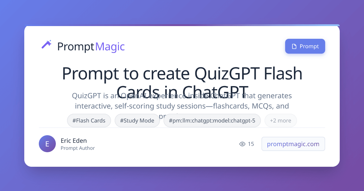 Prompt to create QuizGPT Flash Cards in ChatGPT
