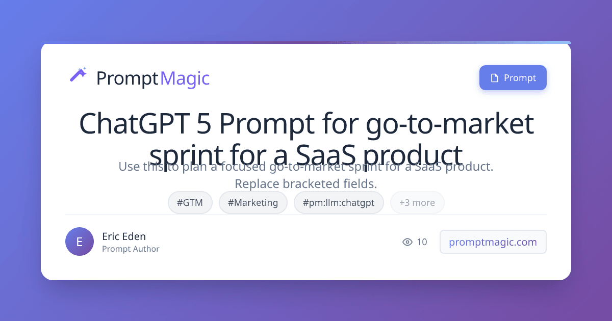 ChatGPT 5 Prompt for go-to-market sprint for a SaaS product