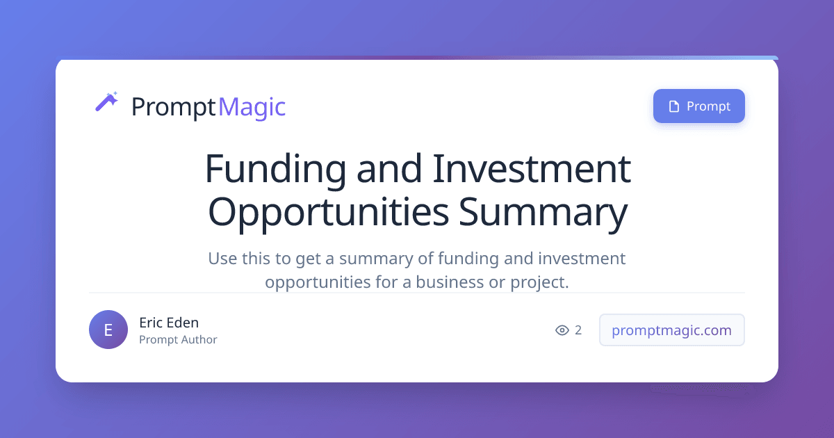 Funding and Investment Opportunities Summary